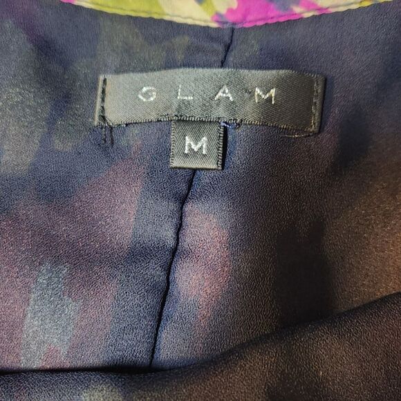 GLAM Silk Dress Short Sleeveless Ruffle Flowy Babydoll Tie Dye Pink Blue‎ Gold M - Picture 6 of 10